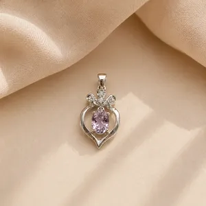 Rhodium-Plated Platinum <b>Amethyst</b> Drop Charm <b>Pendant</b> Handmade Religious Crystal Jewelry - Product Image 3