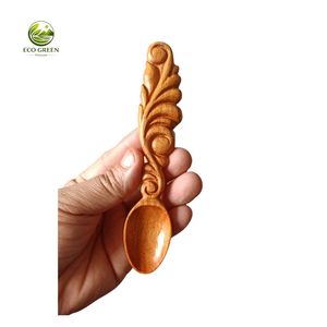 Mini cuchara de madera de 10 ml con diseño floral y mango ecológico para servir té - Product Image 2