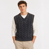 Gilet tricoté pour homme, col en V, sans manches, maille torsadée, style décontracté vintage preppy, pull chaud d'hiver