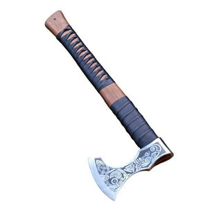 Handmade Damascus Hunting <b>Axe</b> High Quality Wood <b>Handle</b> Leather Cover Forged Industrial Grade Smoke Pipe Hatchet Customizable - Product Image 2