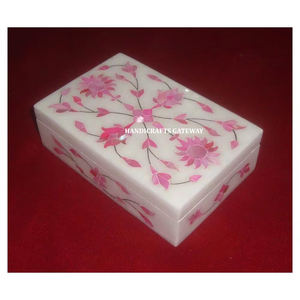 Best Quality Handmade Modern Sustainable White Marble <b>Pink</b> Mother Pearl Inlay Design Rectangular Shape Jewelry <b>Box</b> Business <b>Gift</b> - Product Image 1