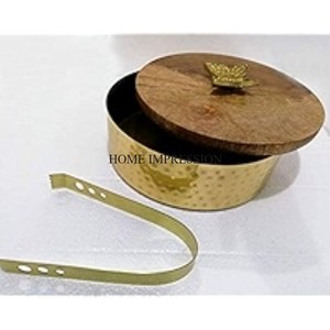 Cazuela de servir Chapati hecha de madera con tapa superior con acabado de esmalte de diseñador de hojas y flores de aspecto antiguo de diseñador único de la India - Product Image 2