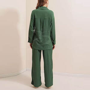 Women's Eco-Friendly 2-Piece Solid Button Cotton Co-Ord Set with Full Sleeve <b>Top</b> and Regular Fit Pants for Casual Daily Wear - Product Image 2