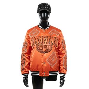 Women Premium Satin Jacket in Vibrant Orange with Embroidered <b>Patch</b> <b>Panels</b> and Custom Logo Options Women Satin Jackets - Product Image 1