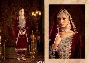 Terciopelo pesado con Secuencia de bordado Traje DE TRABAJO Secuencia de terciopelo Cording Bordado Trabajo superior e inferior con Dupatta - Product Image 4
