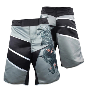 Shorts de sport MMA gris et noir pour hommes, imprimés par sublimation, en polyester anti-humidité, coupe régulière, légers, pour entraînement mixte - Product Image 1