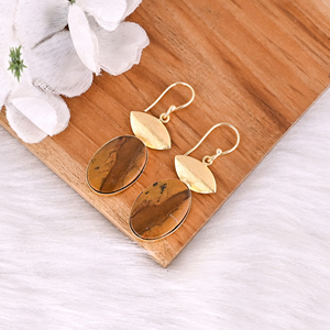 Custom Logo Gold-plated <b>Brass</b> Malinga Jasper Earrings Manufacturer Customized Jewelry High-quality <b>Brass</b> Earrings Bulk Order - Product Image 3