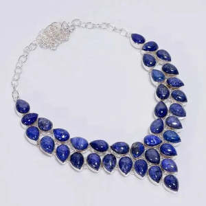 Collar de Plata de Ley 925 con Lapislázuli de Calidad AAA+, Joyería Hecha a Mano, Talla 18, Cus-Jew118 - Product Image 1
