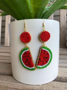 Pendientes de Gota con Cuentas de Sandía, Rojo, Verde, Blanco, Negro, Joyería de Moda Hecha a Mano, Diseño de Fruta, Estilo Veraniego - Product Image 5