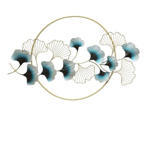 Art mural en métal de luxe en forme de feuille de ginkgo, artisanat en fer doré et bleu, décoration murale pour salon, chambre à coucher, bureau, hôtel, décoration de la maison - Product Image 1