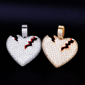 Fancy New S925 Sterling Silver Studded Brilliant Cut Moissanite Diamantes Rodio Chapado en oro Hip-Hop Style Broken Heart Pendant - Product Image 1