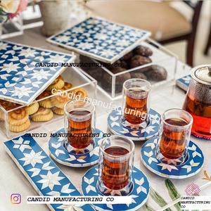 Plateau acrylique de luxe fait main avec plateau arabe désossé incrusté de nacre ou sous-verres pour servir - Product Image 2