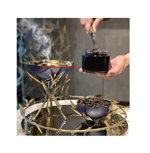 Brûleur d'encens en métal de luxe avec la conception de feuille d'or Brûleur d'encens de charbon de bois Brûleur parfait de Bakhoor Oud pour la maison et l'hôtel - Product Image 1