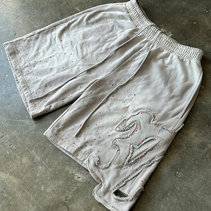 Men's Embroidered Drawstring Shorts Mid Waist Street Style Polyester Breathable Short Length Black Red Pink Olive Brown - Product Image 5