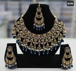 Conjunto de joyería nupcial de lujo de fabricante indio, collar étnico tradicional, pendientes y Mangtika, conjunto para mujer, diseño de moda - Product Image 3