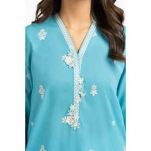 Conjunto de Camisa y Pantalón Casual con Cuello en V y Encaje Cambric Bordado, Manga Larga, Transpirable para Mujer, Primavera/Verano, IPST-44601 - Product Image 5