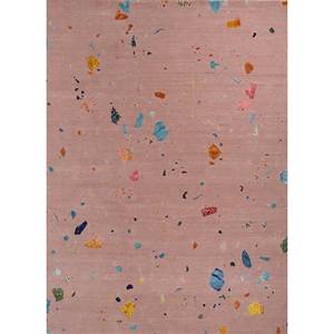 Tapis rectangulaire Kavi rose et violet en laine et soie de bambou noué à la main, motif abstrait 10 mm, pour la maison, le couloir ou la chambre (modèle Hidden Esk-321) - Product Image 1