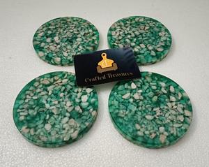 Eco Friendly Tea <b>Coasters</b> Set Natural Stone Embedded Epoxy Resin Mats & Pads Amber Mosaic Terrazzo Style Drinkware <b>Coasters</b> Set - Product Image 6