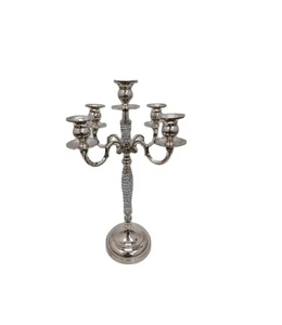 Candélabre à 5 bras en aluminium argenté fait à la main Décoration de table Décoration de table Bougeoir de Noël Support Cadeau décoratif de mariage - Product Image 2