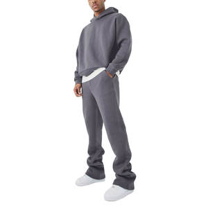 Conjunto de Sudadera con Capucha Oversize de Algodón Grueso Personalizado y Pantalones Deportivos Acampanados de 2 Piezas para Hombre, Estilo Urbano, Chándal de Felpa - Product Image 1