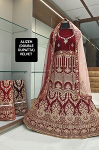 Ropa festiva ligera de calidad estándar, Lehenga Choli de terciopelo en tonos pastel con bordado minimalista para regalar - Product Image 3