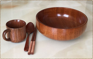 Handmade Acacia Wood Serving Bowl - Eco-Friendly <b>Round</b> Salad & Fruit <b>Basin</b> - Product Image 2