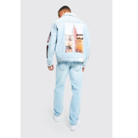 Ventes chaudes - Vestes en jean pour hommes réversibles écologiques à col montant, style streetwear décontracté, motif à pois, impression de logo personnalisée