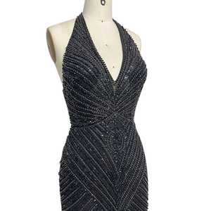 Elegant Women's Anti-Static Long Formal Evening Gown Hand-Beaded Floor-Length Dress for Party Prom Wedding - Product Image 4