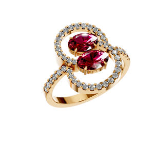 Anillo de diseño de corte ovalado doble chapado en oro de 14K de fabricante de confianza, Diamante cultivado en laboratorio, rubí, joyería fina Original, fiesta de boda - Product Image 6