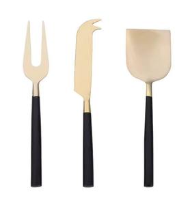 Nuevo juego de esparcidor de queso de lujo de diseño simple, juego de herramientas de queso de acero inoxidable con esparcidor de mango negro con acabado dorado - Product Image 1