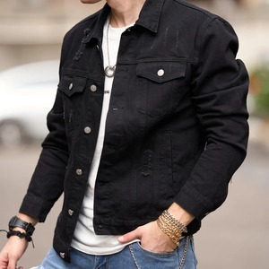 Streetwear à la mode pour hommes Veste en jean slim de haute qualité pour hommes Veste décontractée simple et solide Manteau - Product Image 5