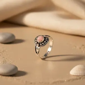 Bague en argent sterling 925 au design géométrique romantique avec pierre naturelle, diamants taille princesse et taille marquise, cadeau pour femme - Product Image 3