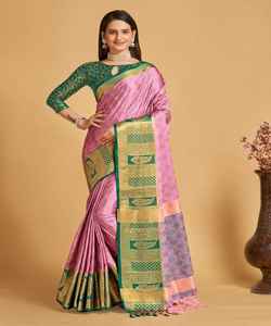 Saree Banarasi de créateur pour mariage avec une belle broderie lourde et un superbe chemisier prêt à l'emploi pour femme - Product Image 1