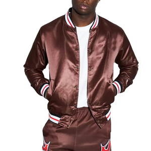 Comprar 100% chaquetas de bombardero de satén de seda Casual béisbol Rib Collar Trim chaqueta de diseño personalizado para los hombres - Product Image 1