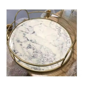 Nouvel arrivage d'ustensiles et de vaisselle pour hôtels Plateau de service de forme ronde en marbre et métal de qualité supérieure - Product Image 1