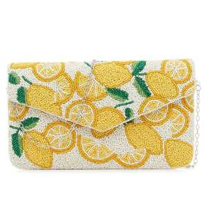 Handmade Beaded Clutch <b>Yellow</b> Lemon Design Bag Evening Bag Best Quality Luxury Bags Wholesale - Product Image 1