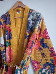 Kantha แจ็คเก็ตยาวผ้าฝ้ายกันหนาวสไตล์อินเดีย,เสื้อคลุมยาวแจ็คเก็ตผ้านวมแฮนด์เมดเสื้อคลุมยาว Kantha กิโมโนสำหรับเจ้าสาว - Product Image 2