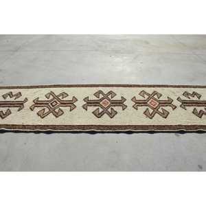 Vintage <b>Runner</b> <b>Rug</b> 3x11 ft (91x336 cm), Herki Brown Polka dot Turkish <b>Rug</b> - Product Image 2