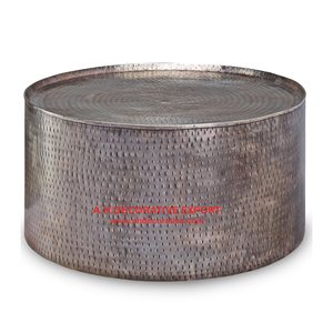 Mesa de centro de forma redonda con tambor terminado de cobre, mesa de Metal de diseño martillado, muebles elegantes para sala de estar - Product Image 3
