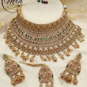 Royal Blue Classic Stainless Steel Women's Bridal Anniversary Set with Tikka Necklace Earrings Choker in Silver Plated - Product Image 1