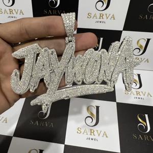 SARVA JEWELS Customized <b>Name</b> Baguette Cut VVS Moissanite Channel Set Pendant 925 Sterling Silver Hip Hop Style Men <b>Necklace</b> - Product Image 2