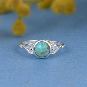 Bague de mariage en argent sterling avec turquoise Kingman, sertie dans un cadre, bijoux délicats de style bohème de luxe - Product Image 4