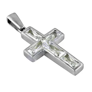 Art Palace Silver <b>Cross</b> Pendant Baguette Cut Crystal Channel Setting Religious Jewelry Unisex Christian <b>Charm</b> 925 Silver Trendy - Product Image 2
