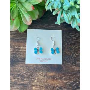 <strong>Swain</strong> Charlie Charlie Turquoise &amp; Sterling Silver Drop Earrings with Diamond Religious Style Butterfly Dangle for Wedding &amp; Gift - Product Image 1