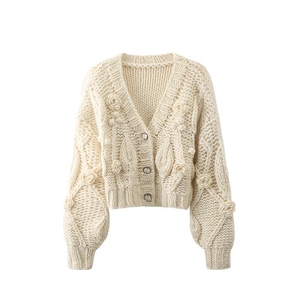 เสื้อสเวตเตอร์ผู้หญิงที่สง่างามผ้าฝ้ายนุ่มถักแขนยาวฤดูหนาวสบายสบาย ๆ แฟชั่นสวมใส่ทุกวันรูปทรงทันสมัย - Product Image 1