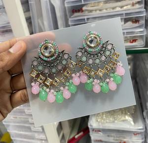 INDIAN LATEST TRADITIONAL KUNDAN HIGH <b>GOLD</b> PLATED WITH PEARL DESIGNER BEAUTIFUL FANCY KUNDAN EARRINGS <b>SET</b> for WOMEN and GIRLS - Product Image 4