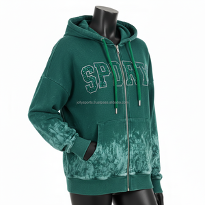 Premium <b>Women</b> Zip <b>Hoodie</b> 320GSM Soft Cotton Fleece Green Tie Dye Custom Rhinestone SPORT Logo Stylish Wear <b>zipper</b> basics hoodies - Product Image 4