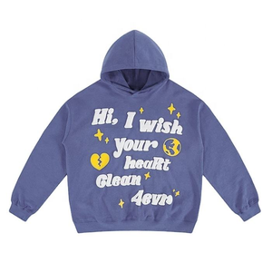Sweat à capuche oversize bleu pour homme, en coton molletonné, motif cœur et étoile imprimé, logo frontal, vêtement d'automne, sweat à capuche vierge décontracté OEM - Product Image 3