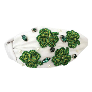 ขายส่งที่คาดผมลูกปัดโคลเวอร์สีเขียวและสีขาวสําหรับวันเซนต์แพทริก - Product Image 1