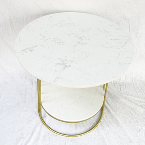 Contemporary Two-Tiered Side <b>Table</b> White <b>Marble</b> Top & Bronze Frame Durable Living Room Furniture <b>Set</b>-TT68117 - Product Image 6